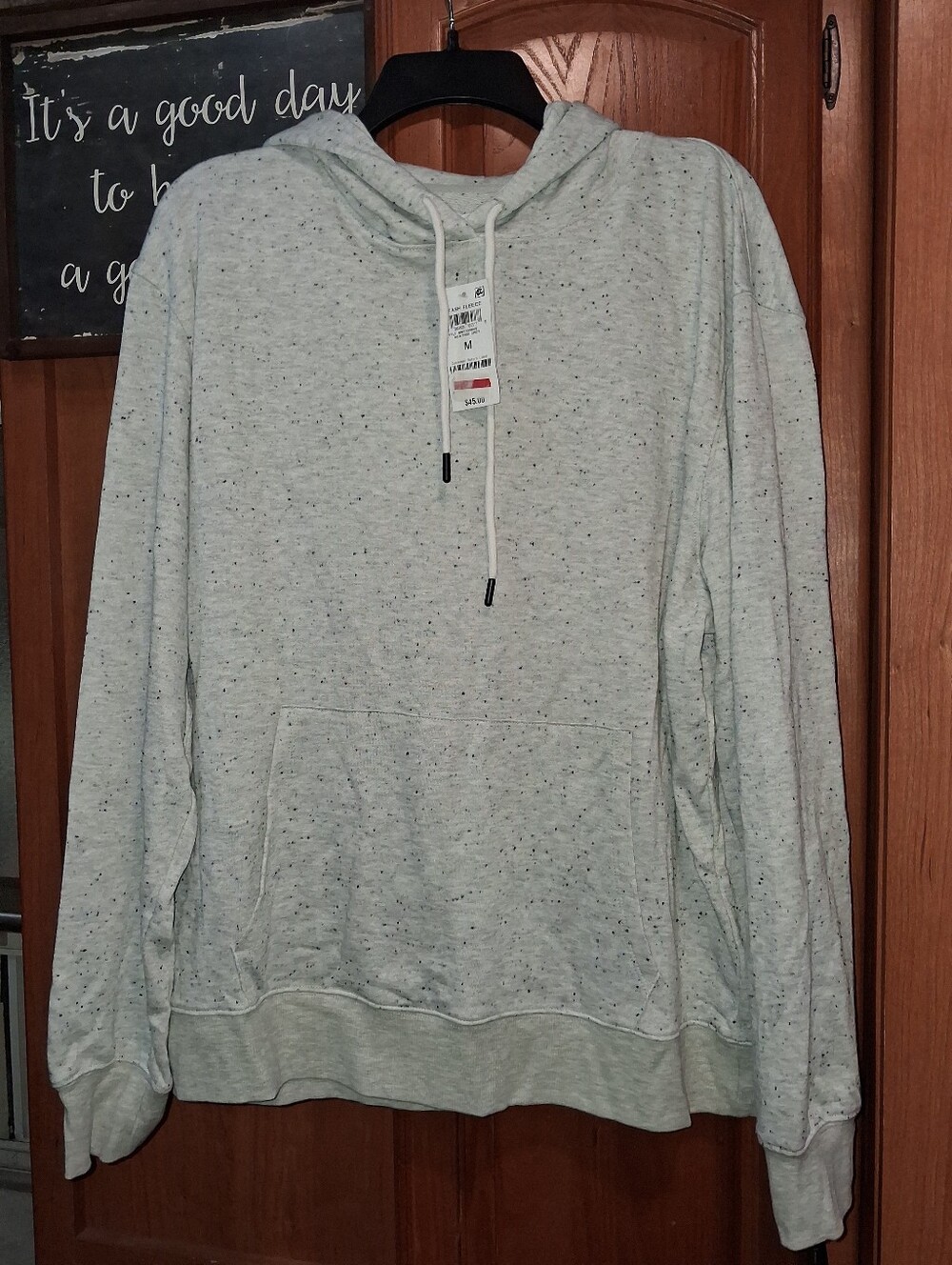 And Now This Men's Speckled Light Gray Hoodie Sweater With Front Pocket Size Med